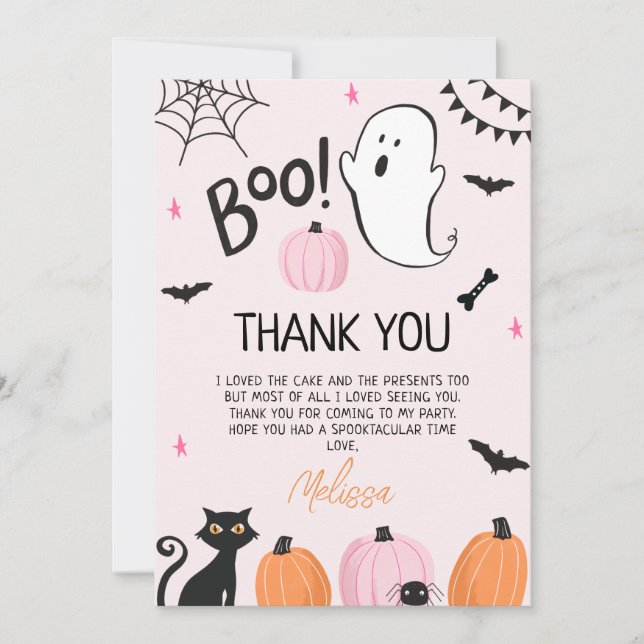 Filles rose Boo Halloween Carte de remerciements d (Devant)