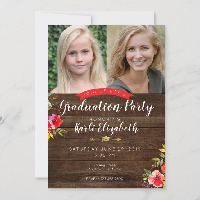 Filles Rustique Floral Graduation Party Invitation (Devant)