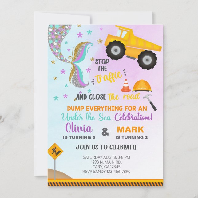 Filles sirène et invitation d'anniversaire de cami (Devant)
