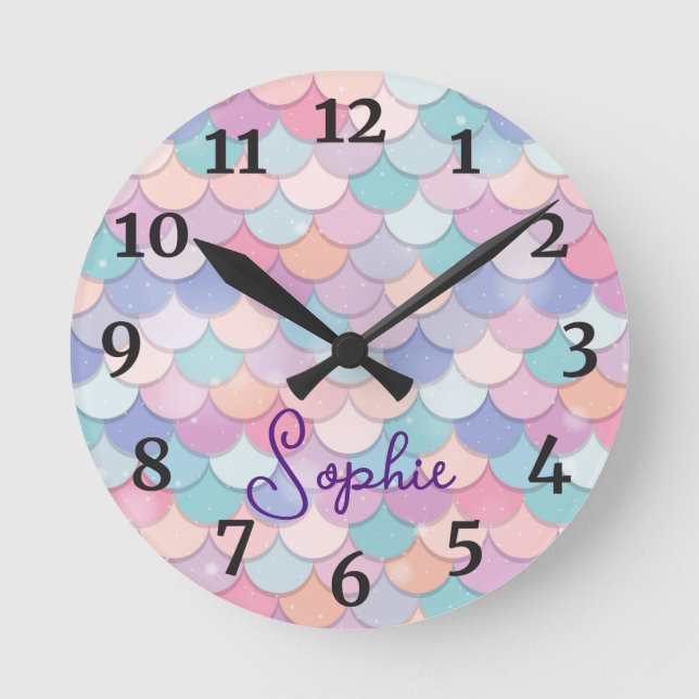 Filles Sirène Nom personnalisé Horloge (Recto)