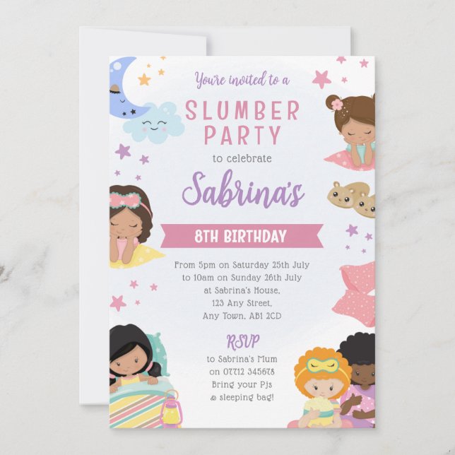 Filles Sleepover Invitation Stwood Party PJ Coussi (Devant)