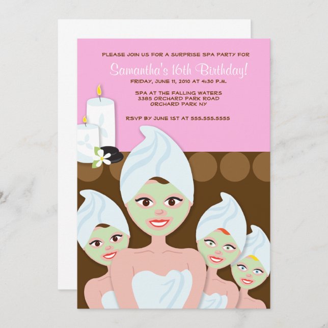 Filles spas Invitation d'anniversaire, n'importe q (Devant / Derrière)