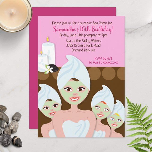 Filles spas Invitation d'anniversaire, n'importe q (Spa Girls Birthday Invitation - Pink)