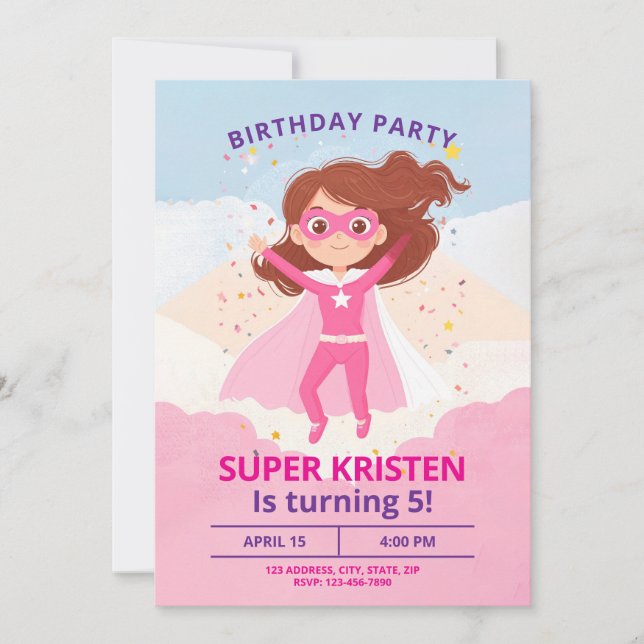 Fille's Super Hero Invitations d'anniversaire - Ed (Devant)