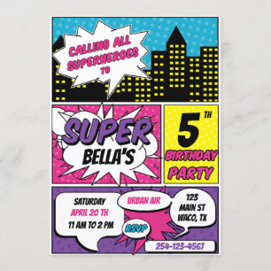 FILLES SUPERHÉROS ANNIVERSAIRE INVITATION