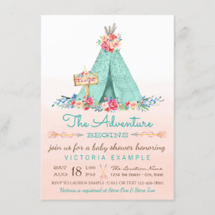 Filles Tipi Baby Shower Invitations