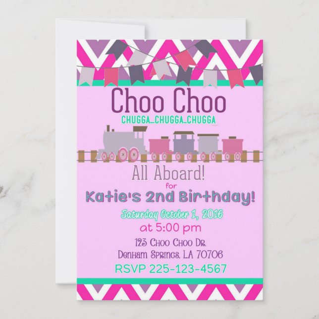 Filles Train Invitation Anniversaire (Devant)