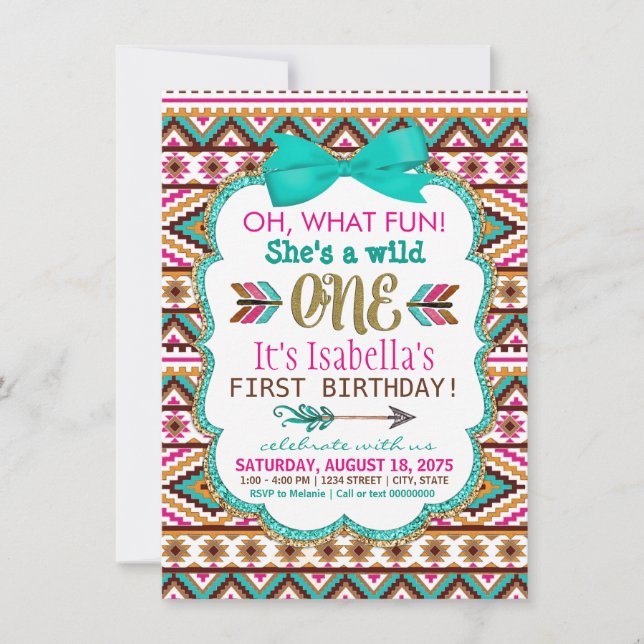 Filles Tribal Wild Un Anniversaire Invitations de  (Devant)