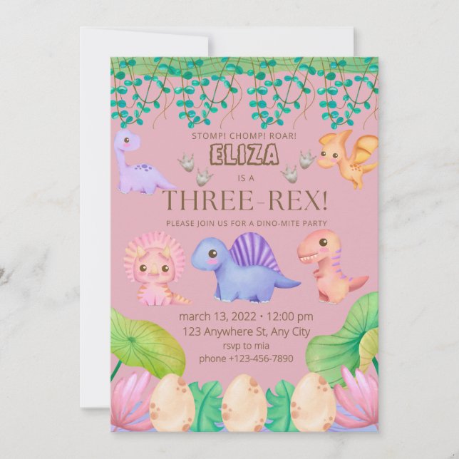 Filles Trois Rex Troisième Anniversaire Invitation (Devant)