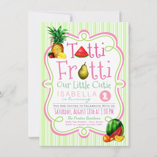 Filles Tutti Frutti Invitation de fête d'anniversa (Devant)