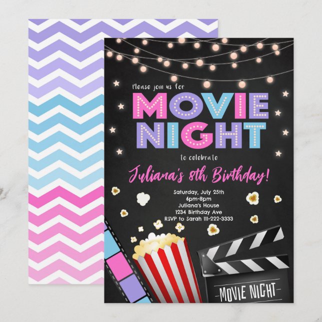 Filles Vidéo Nuit Anniversaire Fête Invitation (Devant / Derrière)