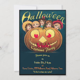 Filles vintages en Citrouille Invitation Halloween