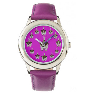 Filles Violet Renard en Cuir Terrier Motif, Montre