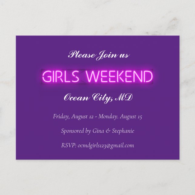 FILLES WEEK-END Neon LED Signer Invitation personn (Devant)
