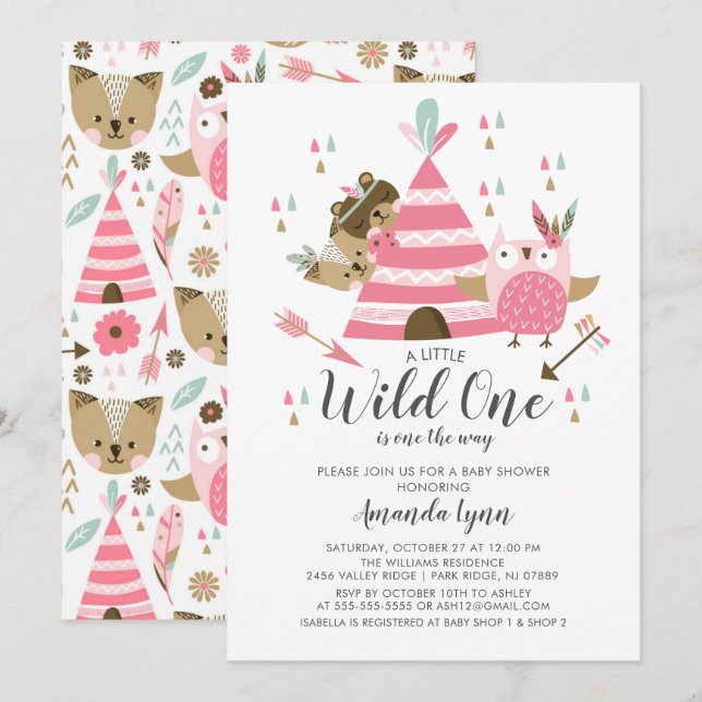 Filles Wild One Baby shower Invitation (Devant / Derrière)