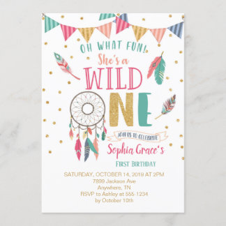 Filles Wild One First Birthday Invitation