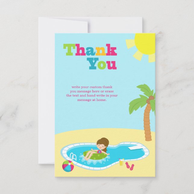 Fillettes de fête à la piscine mignonnes carte pla (Devant)