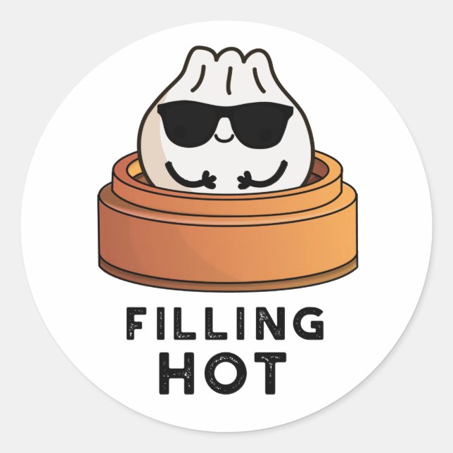 Filling Hot Cute Dumpling Pun Classic Round Sticker (Front)