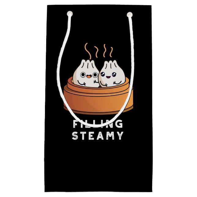 Filling Steamy Funny Dimsum Bao Pun Dark BG Small Gift Bag (Front)