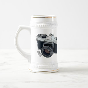 Film camera cartoon illustration beer stein