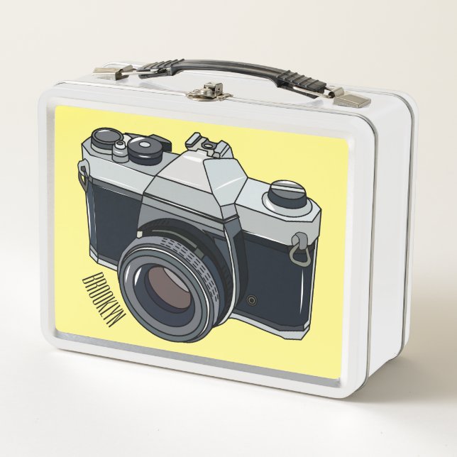 Film camera cartoon illustration metal lunch box (Front)