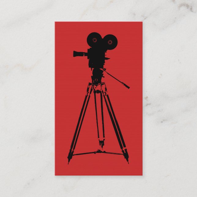 Film Camera Man Red Business Card (Front)
