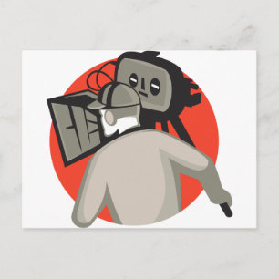 film crew cameraman movie camera postcard