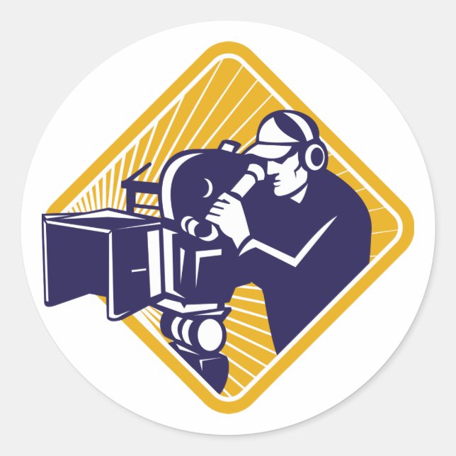 film crew cameraman shooting filming camera classic round sticker (Front)