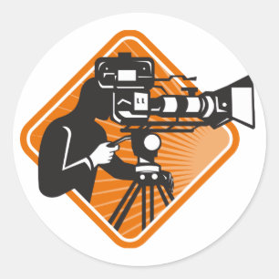film crew cameraman shooting filming camera classic round sticker