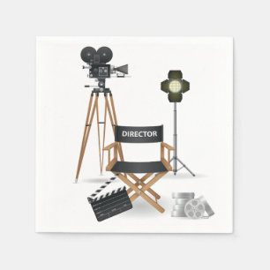 Film Director Chair and Vintage Movie Camera Set Napkin