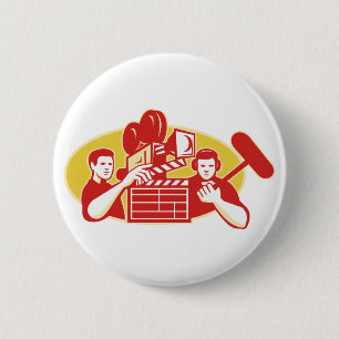 Film Director Movie Camera Clapper Soundman 2 Inch Round Button