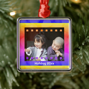 Film Negative Photo with Custom Text Year Keepsake Metal Ornament