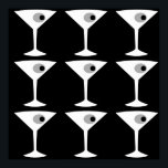 Film Noir Another Martini Poster<br><div class="desc">This Film Noir Another Martini Poster features a black background and the tiled image of a white silhouette of a martini glass. Inside each glass is a grey olive with a black pimento. This is a fun and sophisticated poster for everyone who wishes they were a character in a classic...</div>