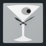 Film Noir Martini Glass Wall Clock<br><div class="desc">This Film Noir Martini Glass Wall Clock features a charcoal grey background and the image of a white silhouette of a martini glass. Inside the glass is a glorious grey olive with a black pimento. This is a fun wall clock for everyone who wishes they were a character in a...</div>