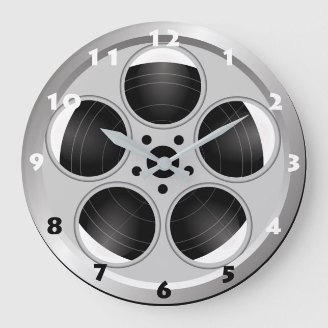 FILM REEL WITH BLACK AND WHITE NUMERALS LARGE CLOCK (Front)