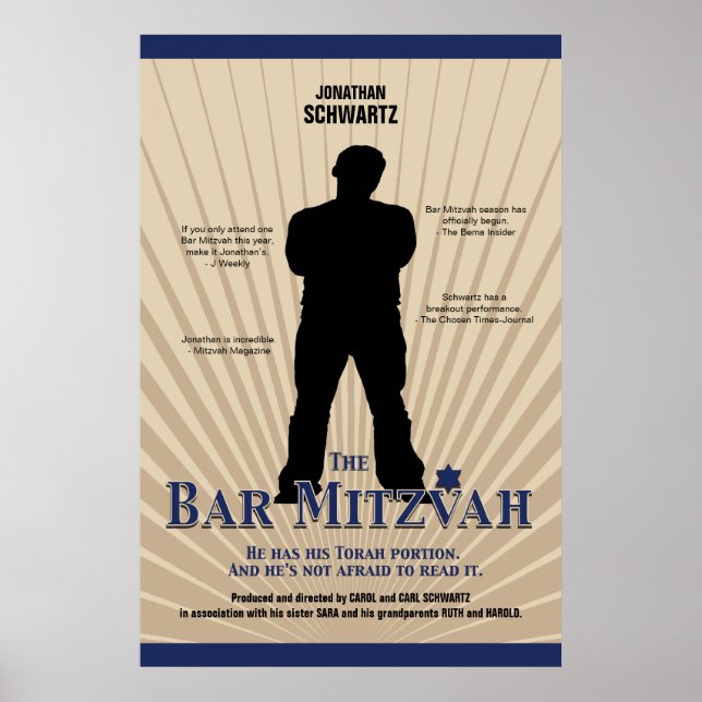Film Star Bar Mitzvah Poster Tan Navy Blue (Devant)