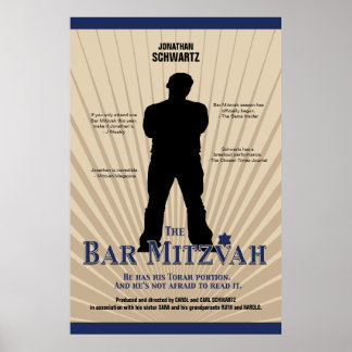 Film Star Bar Mitzvah Poster Tan Navy Blue