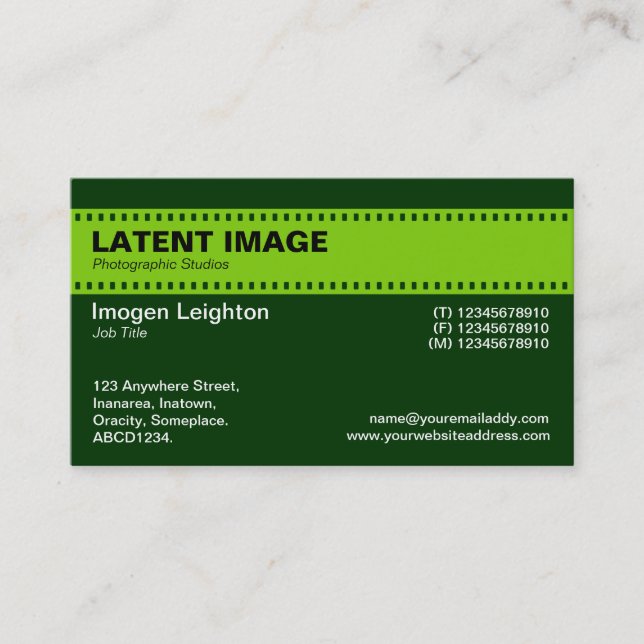 Film Strip Header - Martian Green and Dk Green Business Card (Front)