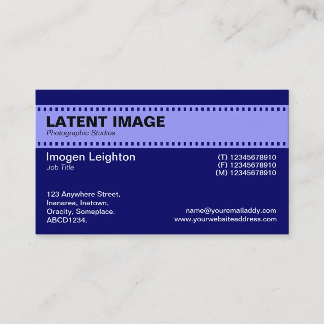 Film Strip Header - Pastel Blue with Dp Navy Business Card (Front)