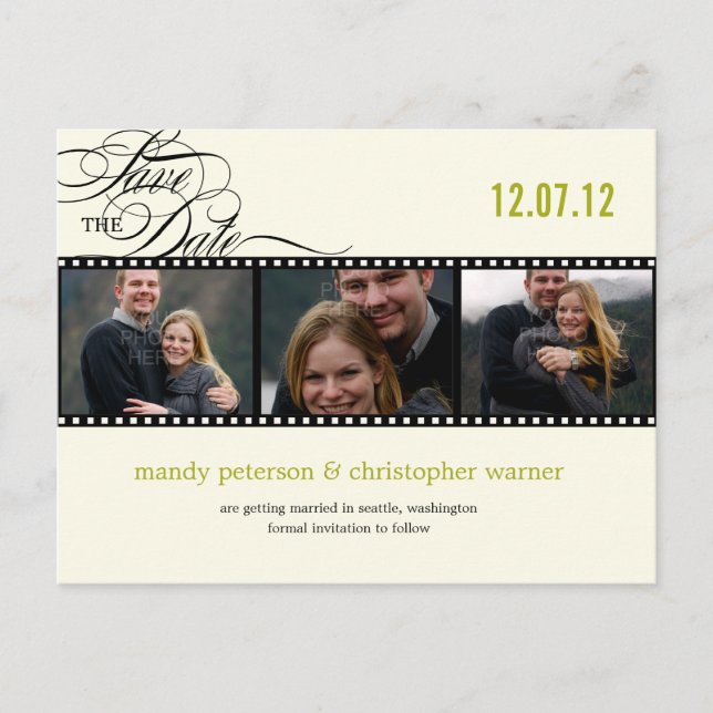 Film Strip Photo Save The Date Announcement Postcard (Front)
