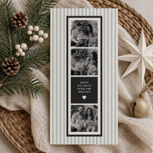 Film Strip Sage Green Stripy Photo Booth Family Holiday Card