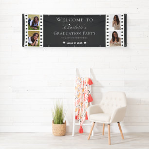 Filmstrip Four Photo Collage Graduation   Grey Banner