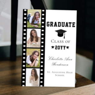 Filmstrip Four Photo Collage Graduation White Invitation