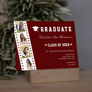 Filmstrip Four Photo Collage Open House Red Invitation