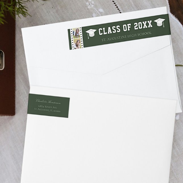 Filmstrip Photo Collage Graduation Address | Green Wrap Around Label (Green Filmstrip Photo Collage Graduation Wrap Around Address Label)