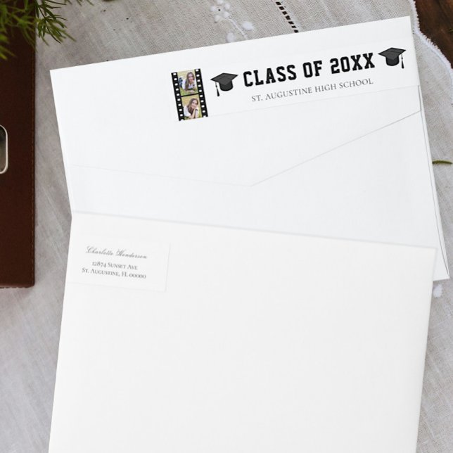 Filmstrip Photo Collage Graduation Address Wrap Around Label (White Filmstrip Photo Collage Graduation Wrap Around Address Label)