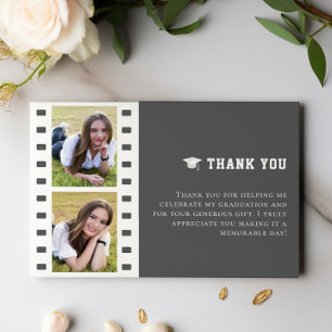 Filmstrip Photo Collage Graduation Grey Thank You Card