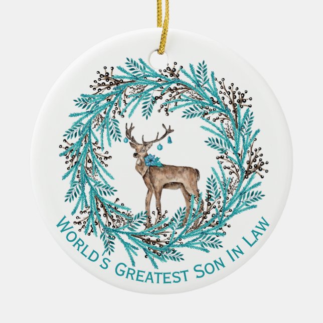 Fils Bleu Moderne En Droit Deer Ornement Céramique (Devant)