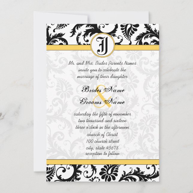 Fils de Damas Jaunes et Noirs Invitations de maria (Devant)