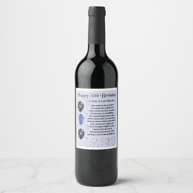 Fils en droit Poem bouteille Étiquette 50e anniver (Devant)